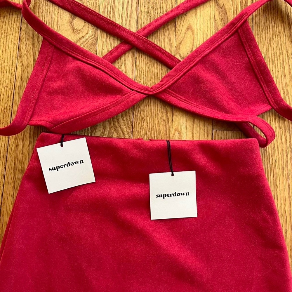 Superdown Red Faux Suede Set, Size Small - Picture 4 of 4